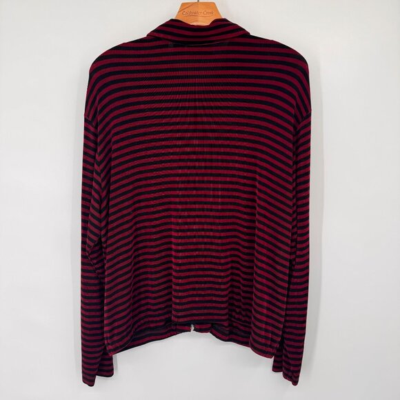 Chicos 3 Travelers Red Black Striped Zip-Up Long Sleeve jacket Top Size XL knit - Picture 9 of 13
